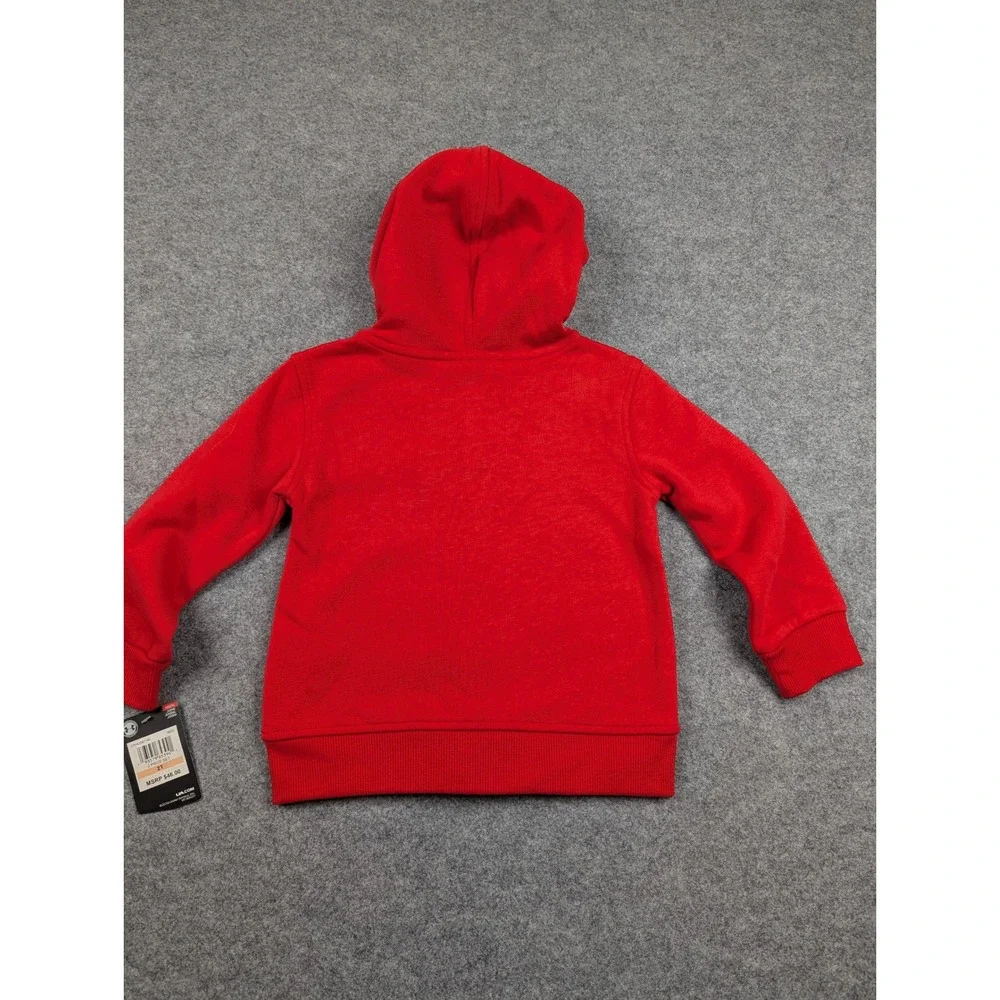 Under Armour Kids Red Full Zip Fleece Hoodie Oversized Logo Sweatshirt 2T
